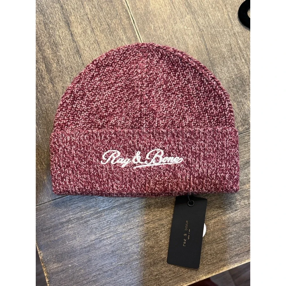 Rag & Bone Women's Wool Blend Heritage Beanie Winter‎ Hat Burgundy $165
